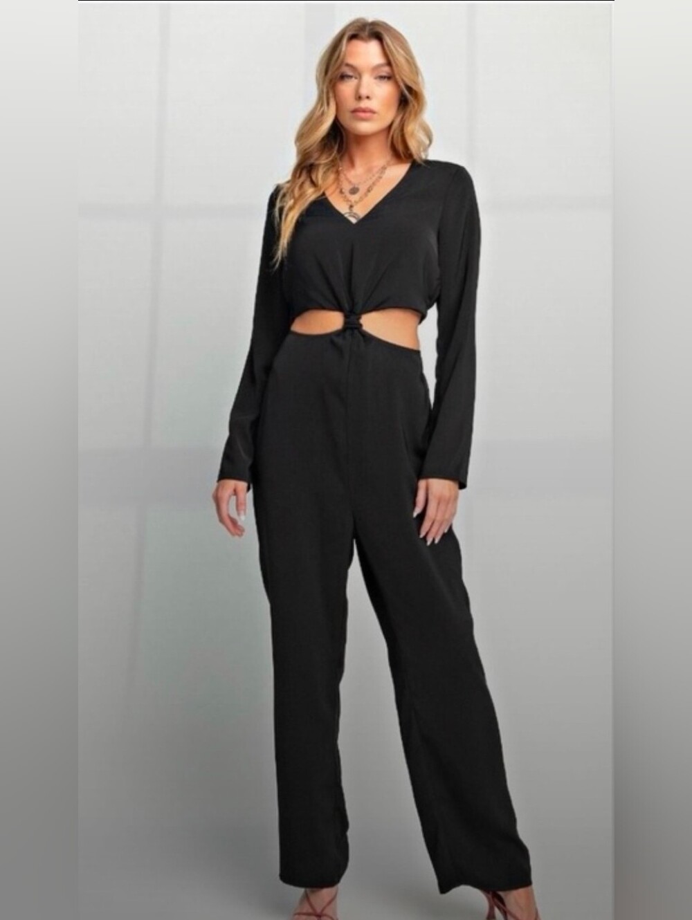 EASEL Dobby Maxi Jumpsuit in Black-M